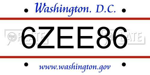 6ZEE86 District Of Columbia License Plate
