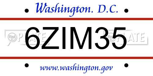 6ZIM35 District Of Columbia License Plate