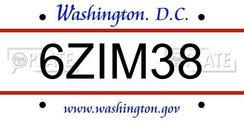 6ZIM38 District Of Columbia License Plate