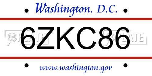 6ZKC86 District Of Columbia License Plate