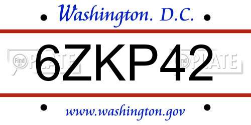 6ZKP42 District Of Columbia License Plate