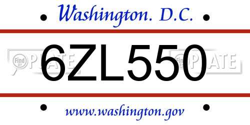 6ZL550 District Of Columbia License Plate