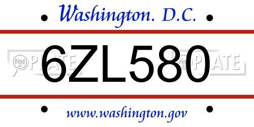 6ZL580 District Of Columbia License Plate