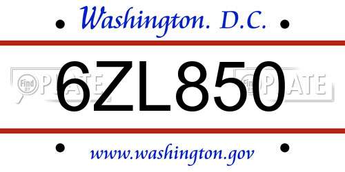 6ZL850 District Of Columbia License Plate