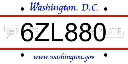 6ZL880 District Of Columbia License Plate