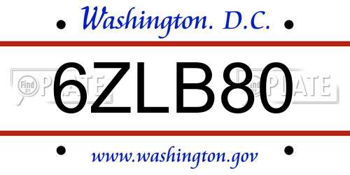 6ZLB80 District Of Columbia License Plate