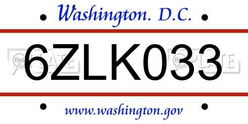 6ZLK033 District Of Columbia License Plate
