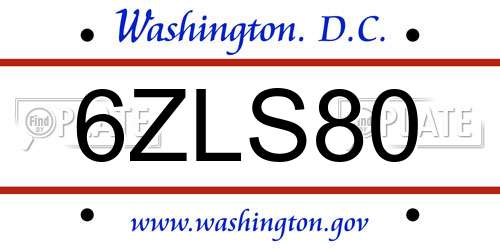 6ZLS80 District Of Columbia License Plate