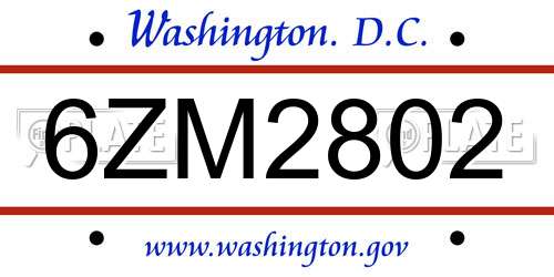 6ZM2802 District Of Columbia License Plate