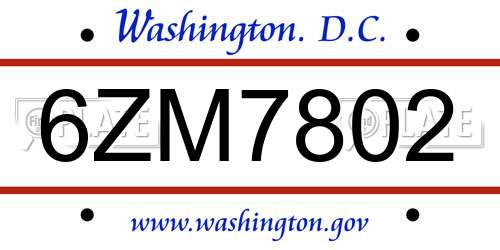 6ZM7802 District Of Columbia License Plate