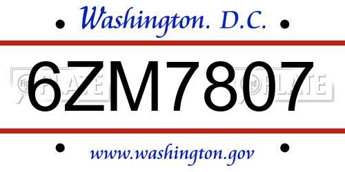 6ZM7807 District Of Columbia License Plate