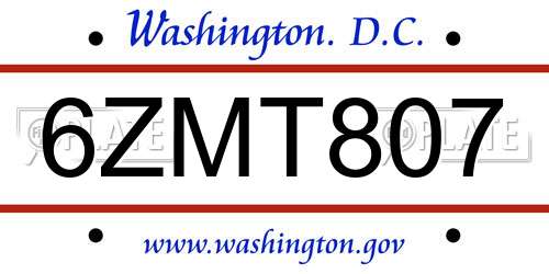 6ZMT807 District Of Columbia License Plate