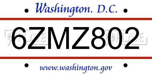 6ZMZ802 District Of Columbia License Plate