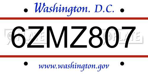6ZMZ807 District Of Columbia License Plate