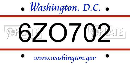 6ZO702 District Of Columbia License Plate