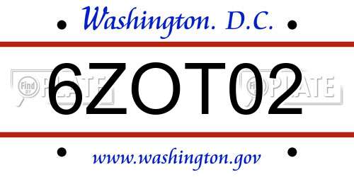 6ZOT02 District Of Columbia License Plate