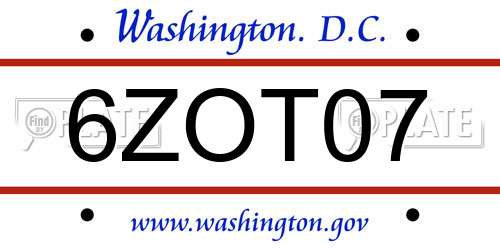 6ZOT07 District Of Columbia License Plate