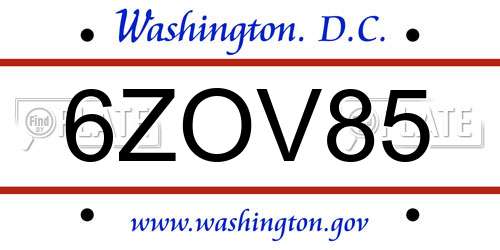 6ZOV85 District Of Columbia License Plate