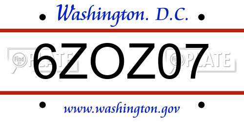 6ZOZ07 District Of Columbia License Plate