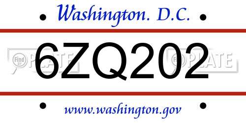 6ZQ202 District Of Columbia License Plate