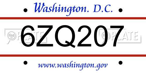 6ZQ207 District Of Columbia License Plate
