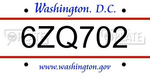 6ZQ702 District Of Columbia License Plate