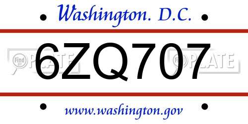 6ZQ707 District Of Columbia License Plate