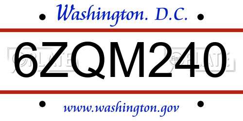6ZQM240 District Of Columbia License Plate