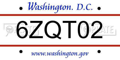 6ZQT02 District Of Columbia License Plate