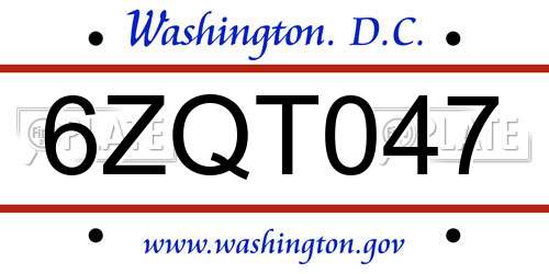 6ZQT047 District Of Columbia License Plate