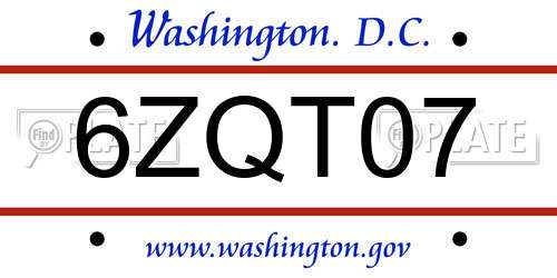 6ZQT07 District Of Columbia License Plate