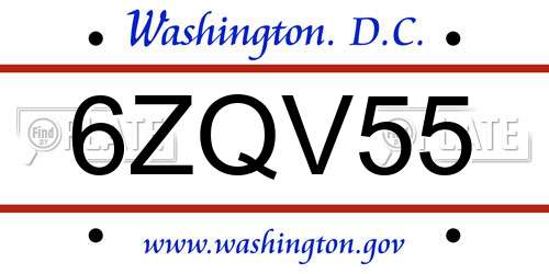 6ZQV55 District Of Columbia License Plate
