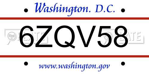 6ZQV58 District Of Columbia License Plate