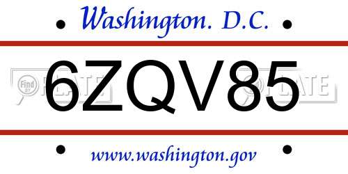 6ZQV85 District Of Columbia License Plate