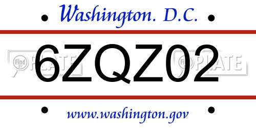 6ZQZ02 District Of Columbia License Plate