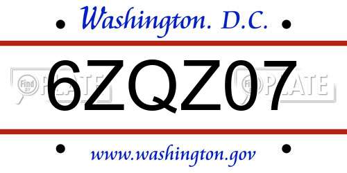 6ZQZ07 District Of Columbia License Plate