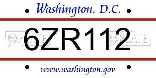 6ZR112 District Of Columbia License Plate