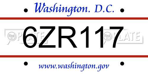 6ZR117 District Of Columbia License Plate