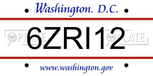 6ZRI12 District Of Columbia License Plate