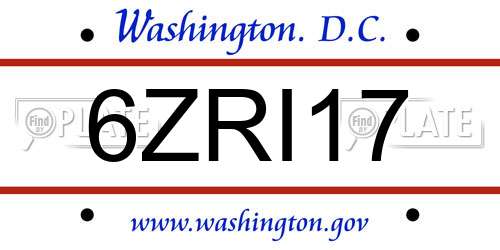 6ZRI17 District Of Columbia License Plate