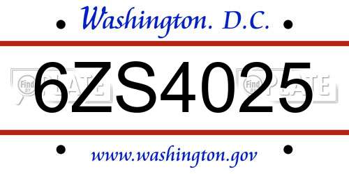 6ZS4025 District Of Columbia License Plate