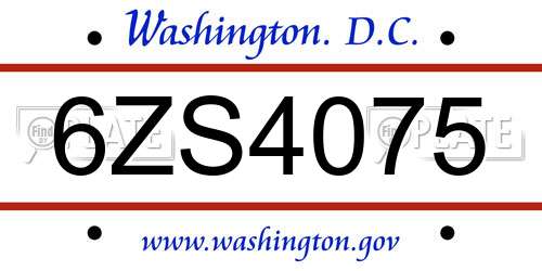 6ZS4075 District Of Columbia License Plate