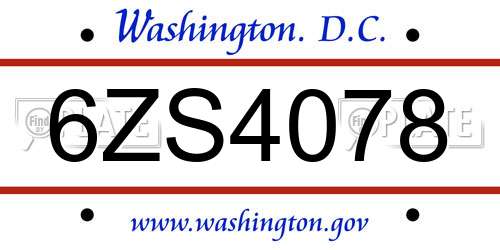 6ZS4078 District Of Columbia License Plate