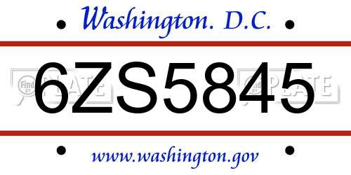 6ZS5845 District Of Columbia License Plate