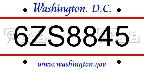 6ZS8845 District Of Columbia License Plate