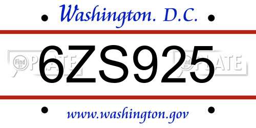 6ZS925 District Of Columbia License Plate