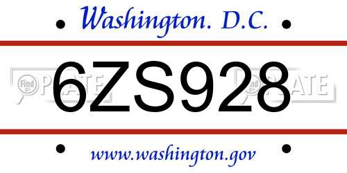6ZS928 District Of Columbia License Plate
