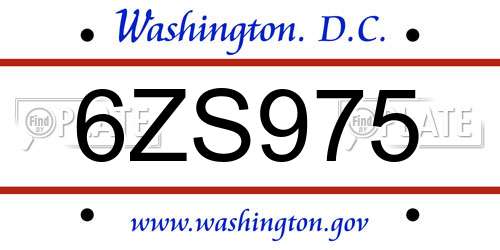 6ZS975 District Of Columbia License Plate