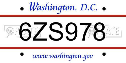 6ZS978 District Of Columbia License Plate
