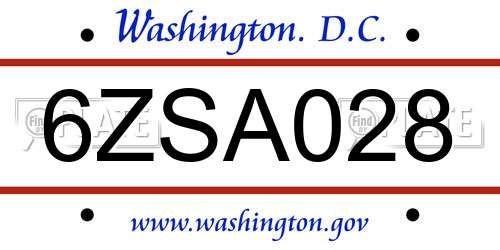 6ZSA028 District Of Columbia License Plate
